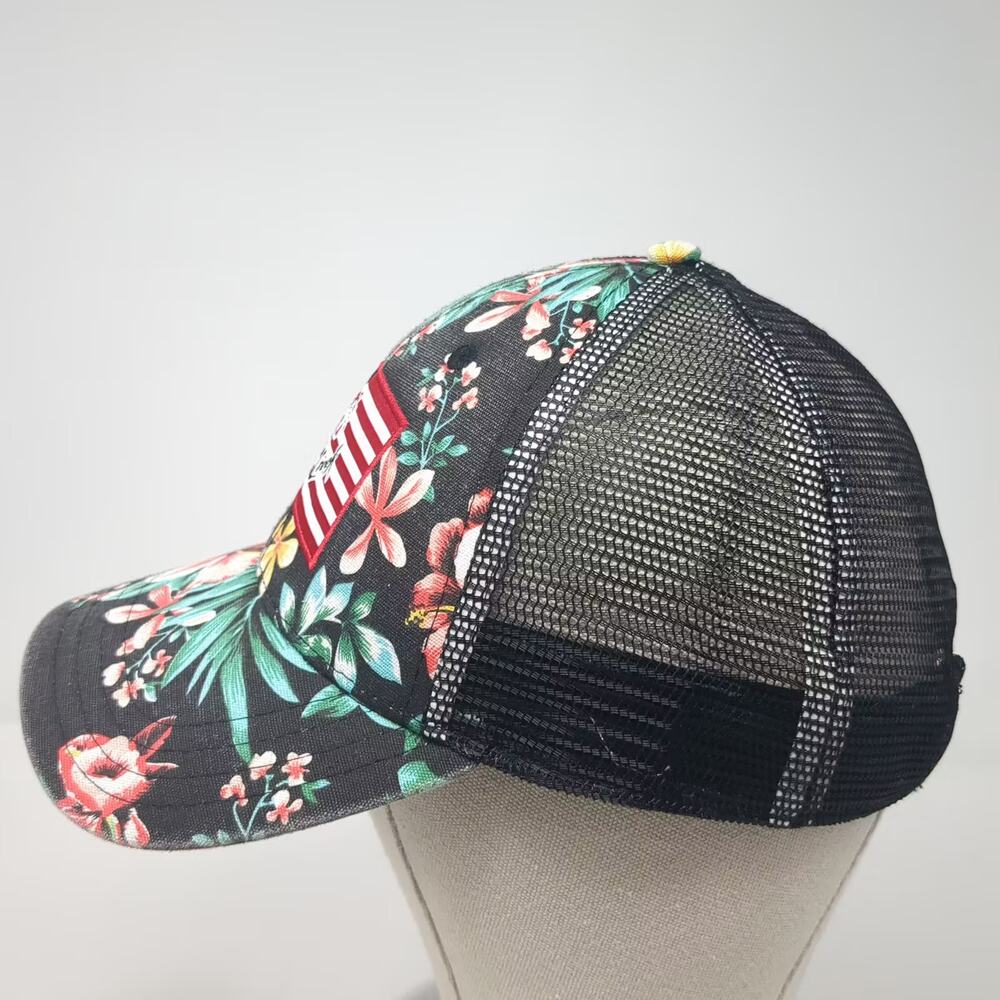 Pukka Wolf Creek US Flag Wolf Trucker Hat Black Red Floral Mesh Snapback OSFM - Picture 3 of 9